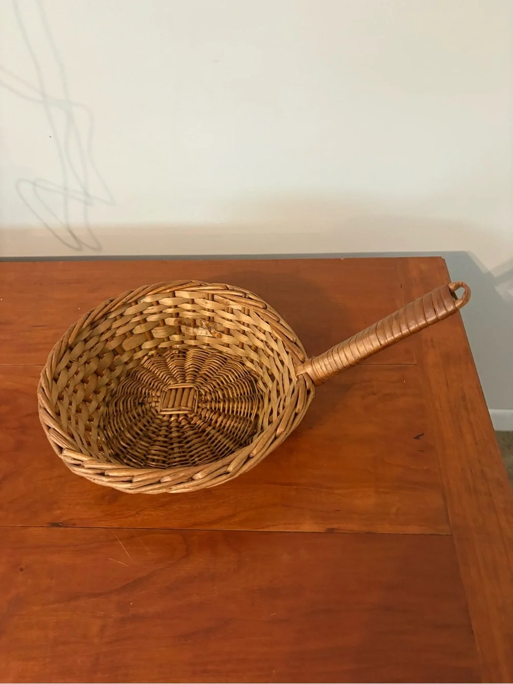 Vintage Wicker Scoop Basket Long Handle Hanging Farmhouse Decor
